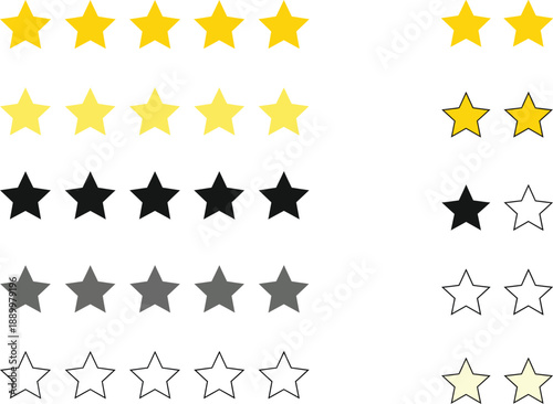 A visual scale of star ratings, including full yellow, partial yellow, solid black, gray, and empty outlines, to represent customer satisfaction levels.