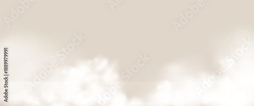 Creamy nacre beige clouds simple studio room background. Heaven mist sky limbo presentation backdrop. Nude neutral colors gradient flor with clouds for product promo. Vector bg illustration.