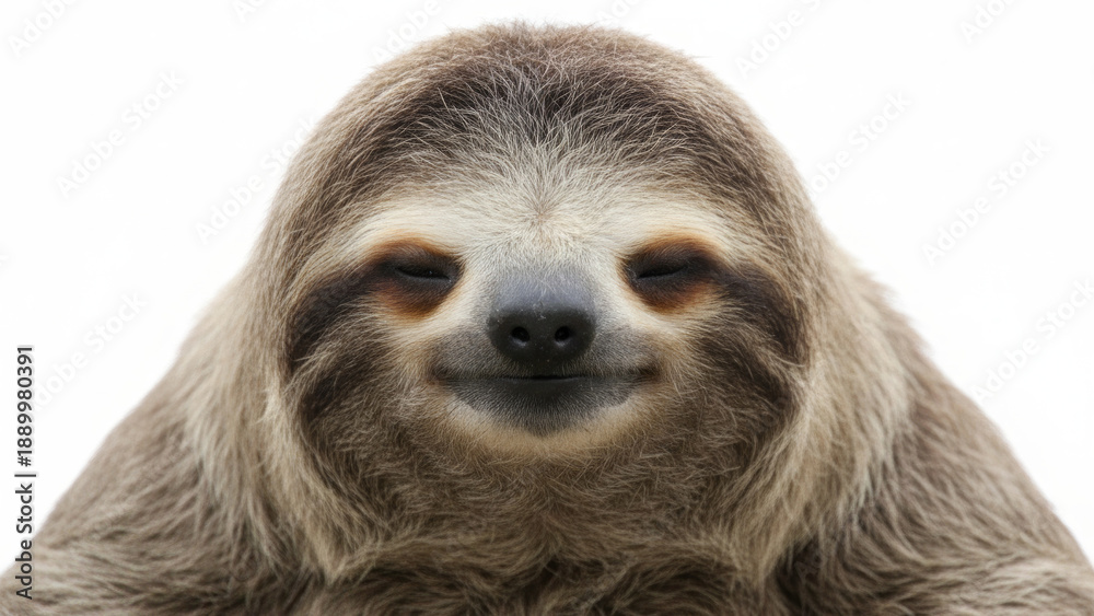 Naklejka premium Smiling Sloth Close-Up Portrait for Nature, Wildlife, and Family-Friendly Stock Use