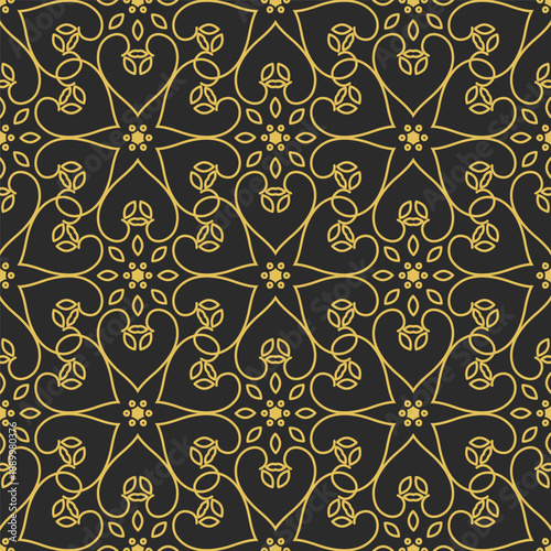 Vintage royal seamless pattern in Victorian style. Vector luxury fabric swatch with golden retro ornament