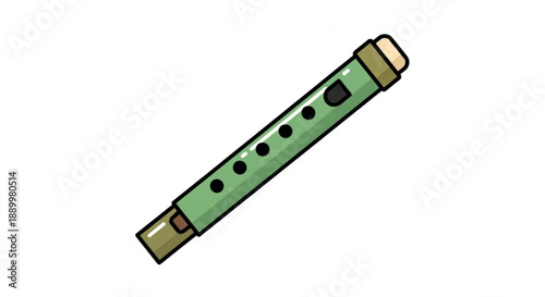 Green Recorder Flute Isolated on White Background