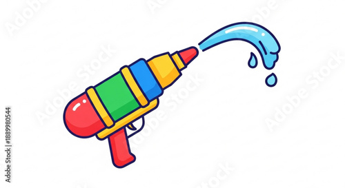 Colorful Water Gun Shooting Water on White Background