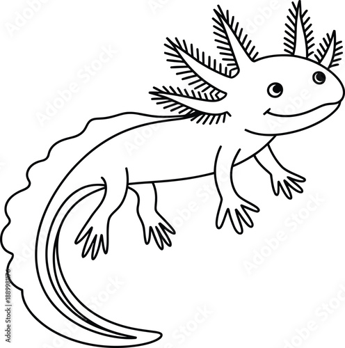 Black and white line of a smiling frog with pine needles on its head