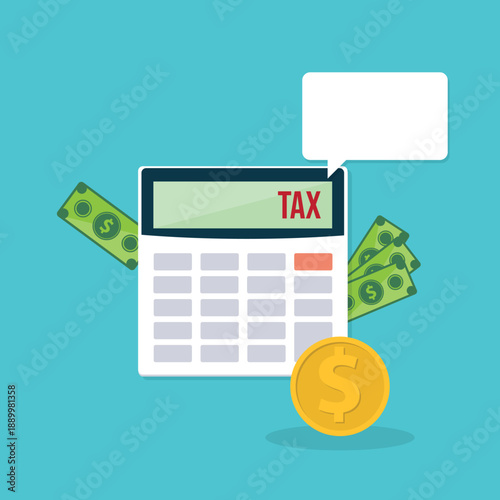 Calculator with money concept income tax calculation. Calculating income tax payment, business, finance and investment concept