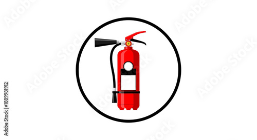 Red fire extinguisher icon with nozzle and hose, representing safety and emergency response