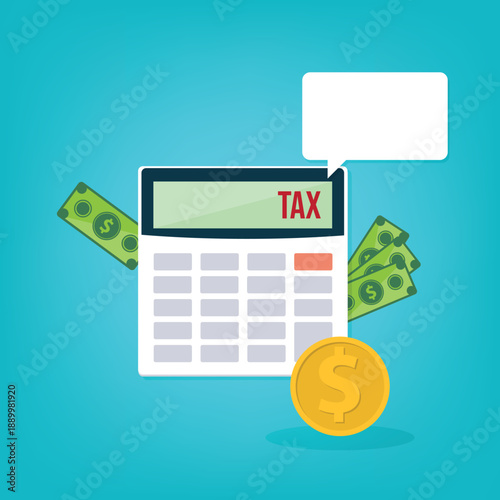 Calculator with money concept income tax calculation. Calculating income tax payment, business, finance and investment concept