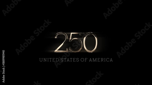 250 years anniversary celebration logo video. 4th of July Independence Day of America. Number 250 vector illustration on black background.