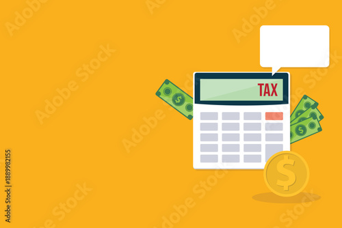 Calculator with money concept income tax calculation. Calculating income tax payment, business, finance and investment concept
