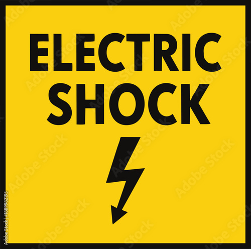 electric shock warning sign with black lightning bolt pictogram