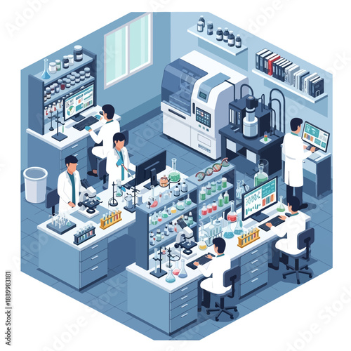 Scientists Conducting Experiments in a Modern Laboratory Setting with Various Equipment and Technology