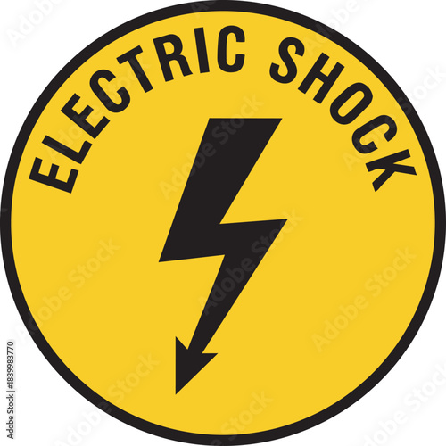 electric shock warning sign with black lightning bolt pictogram