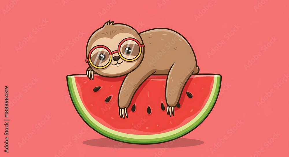 Obraz premium Chill Sloth in Specs - Summertime Watermelon Delight.