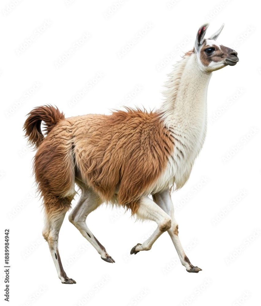 Fototapeta premium Llama running in nature wildlife environment isolated on transparent background
