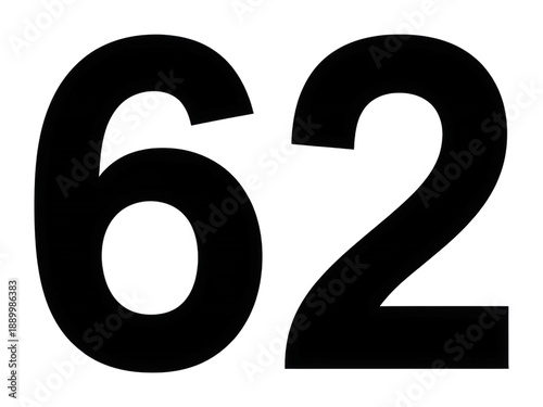 Dynamic number 62 displayed in bold graphic design isolated on transparent background