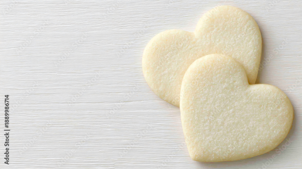Obraz premium Tasty heart shaped cookies on white background, Homemade heart cookies. Minimal concept.