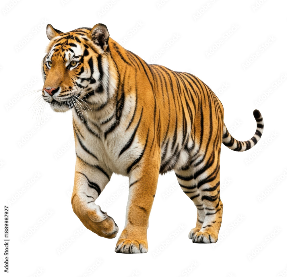 Obraz premium Powerful tiger walking through its natural habitat wildlife isolated on transparent background