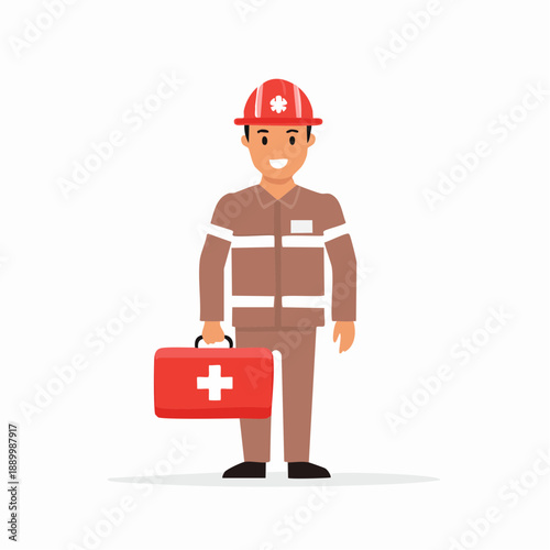 Illustration of a paramedic holding a red medical kit standing upright