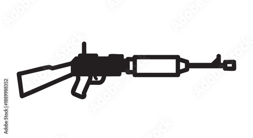 Illustration of a rifle viewed from the side, showcasing its detailed design and components in a simple, graphic representation