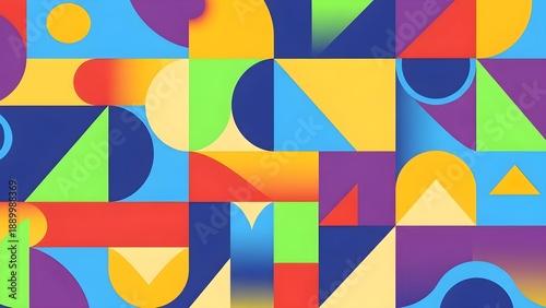 Smooth abstract geometric mosaic of rounded shapes in saturated gradients of blue, orange, yellow, green and purple, forming a harmonious modern background that suggests creativity, diversity, motion Free Download Smooth abstract geometric mosaic of rounded shapes in saturated gradients of blue, orange, yellow, green and purple, forming a harmonious modern background that suggests creativity, diversity, motion - GFXLoad