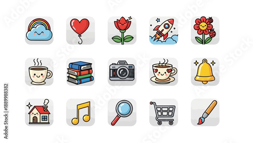 Collection of cute kawaii icons