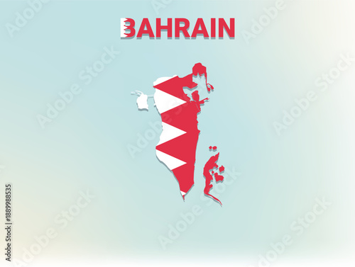 A modern flat illustration of the map of Bahrain filled with the national flag of Bahrain