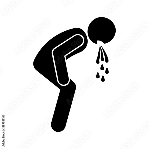 Black Stickman Vomiting Icon Vector Illustration.