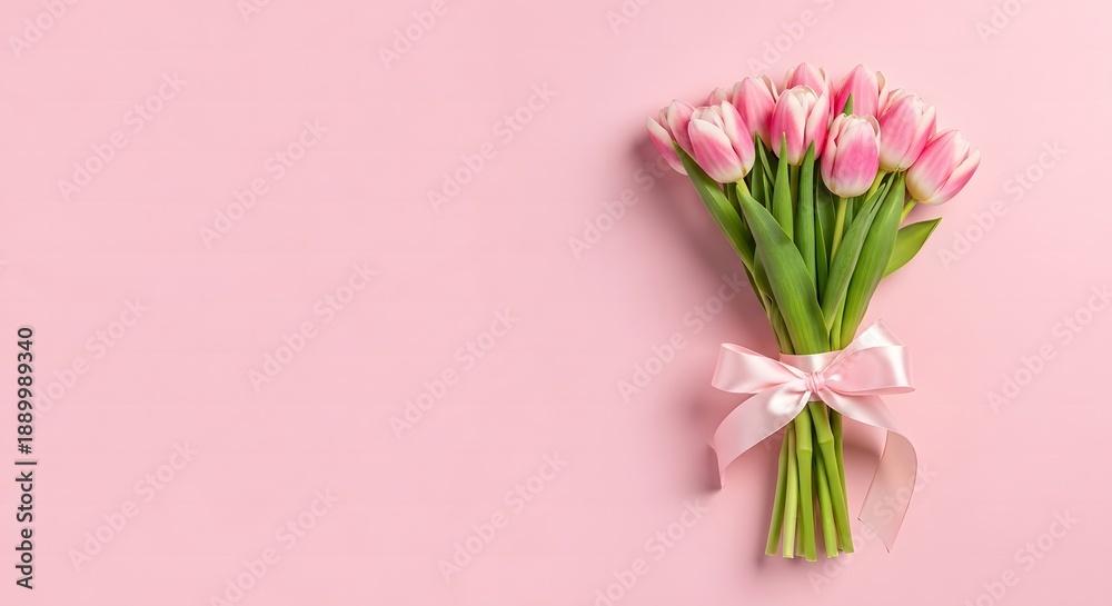 Obraz premium Happy women's day celebration with beautiful pink tulips bouquet