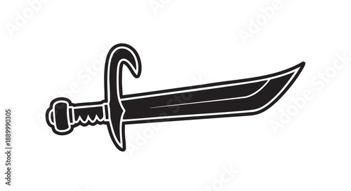 A medieval sword with a curved hilt and sharp blade illustration