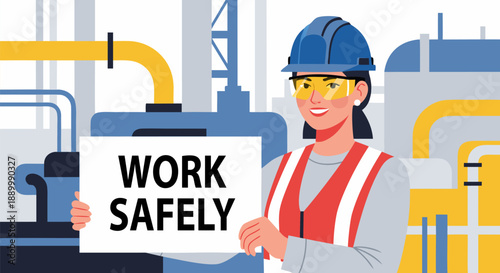 Work Safely A Safety Professional Vector Illustration Promoting Workplace Safety Guidelines and Protective Gear