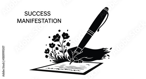 Hand writing on paper with blooming flowers emerging