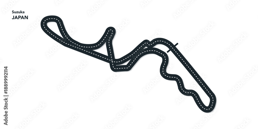 Fototapeta premium F1 Japan Grand Prix, Suzuka Circuit Vector for moto & autosport, Wavy road with curves and speed path. Top view of race track. vector illustration isolated transparent background. 