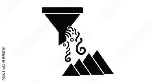Business funnel concept with pyramid and swirling elements