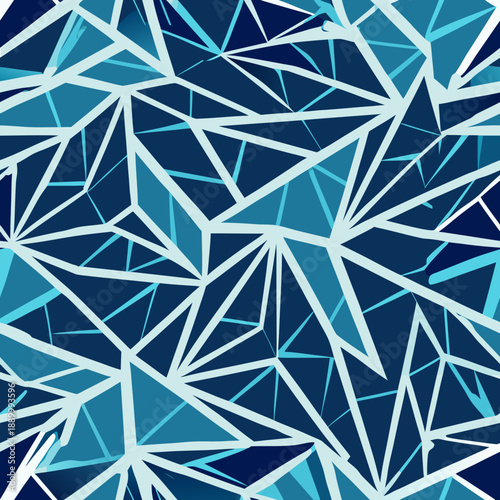 Seamless Vector Pattern with Abstract Blue Geometric Crystal Shards
