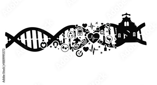 Genetic code meets love and medical symbols in creative illustration