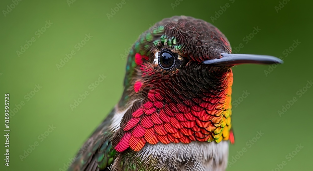 Obraz premium Close-up Portrait of a Male Ruby-Throated Hummingbird avian wildlife