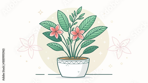 Cute indoor plant illustration in clean pastel tones, featuring simple shapes and a friendly aesthetic for modern decor.