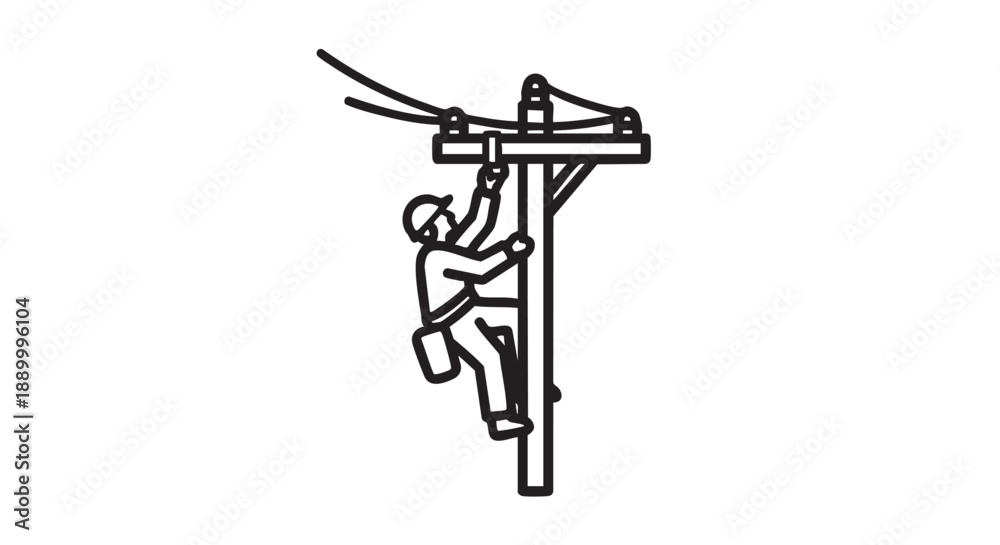 Fototapeta premium Lineworker Climbs Utility Pole to Maintain Electrical Infrastructure
