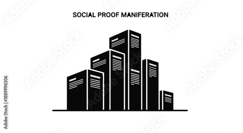 Black servers in a data center with social proof manipulation concept