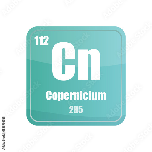Copernicium element. Atomic number one hundred twelve. Blue green Vector tile. Periodic table square.