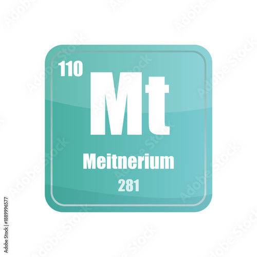 Meitnerium element. Atomic number one hundred ten. Blue green Vector tile. Periodic table square.