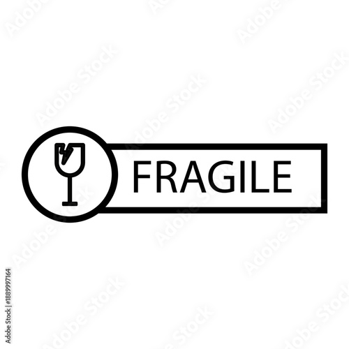 Fragile label icon. Broken glass symbol. Caution text Vector sign. Delicate product handling.