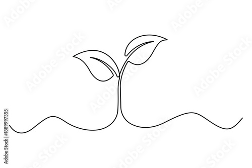 Continuous one line drawing of growing plant eco nature concept vector illustration
