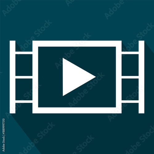 Video player icon. Flat movie film symbol. Watch media element. Vector entertainment graphic.