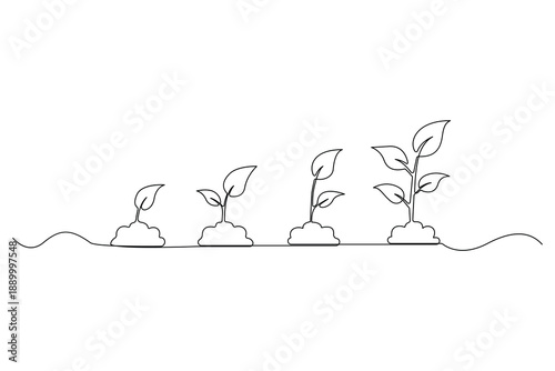 Continuous one line drawing of growing plant eco nature concept vector illustration
