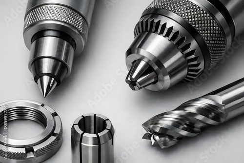 Industrial Drill Chuck and Precision Machining Tools Close-Up