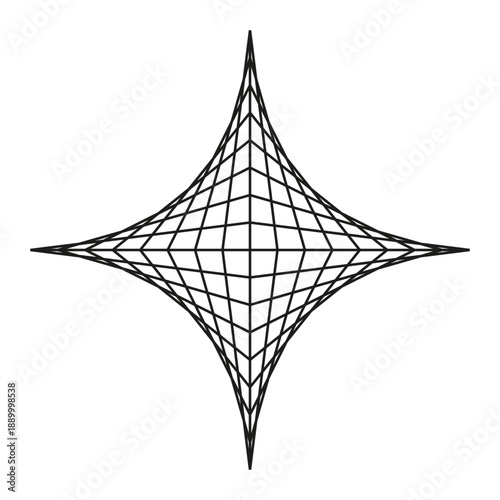 Grid star icon. Curved mesh shape. Geometric warp Vector. White background detail.