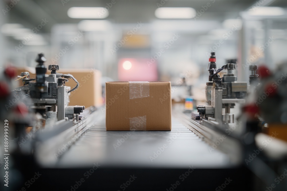 custom made wallpaper toronto digitalCardboard box moving on a factory conveyor belt, demonstrating industrial packaging and automation