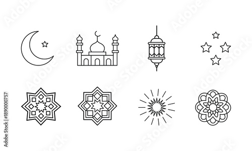 Islamic ramadan eid al fitr al azhar mosque icons