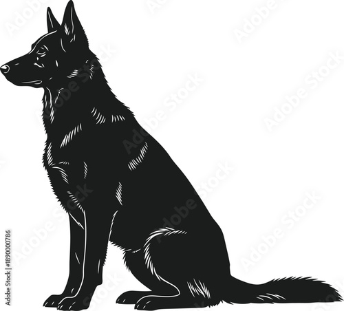 German Shepherd Sitting Silhouette Vector Illustration