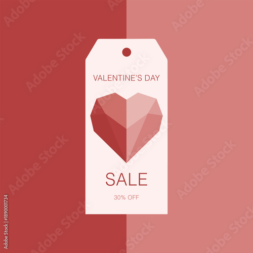 Valentine's Day sale tag with 30 percent off and geometric heart